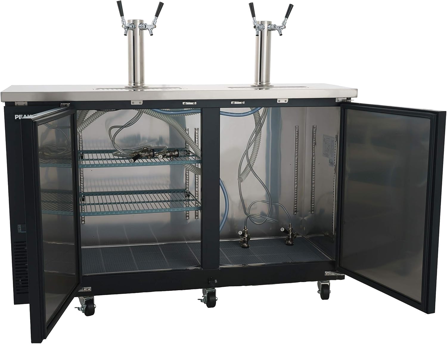 2 Door, 4 Tap Commercial Beer Dispenser - Double Tower Keg Cooler - Kegerator; 60" W