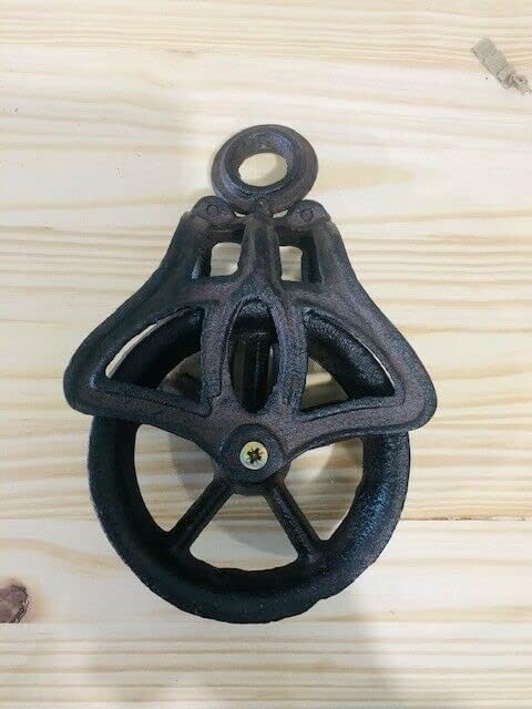 Cast Iron Pulley Wheel Industrial Cable Pull Rustic Farmhouse Barn Decor