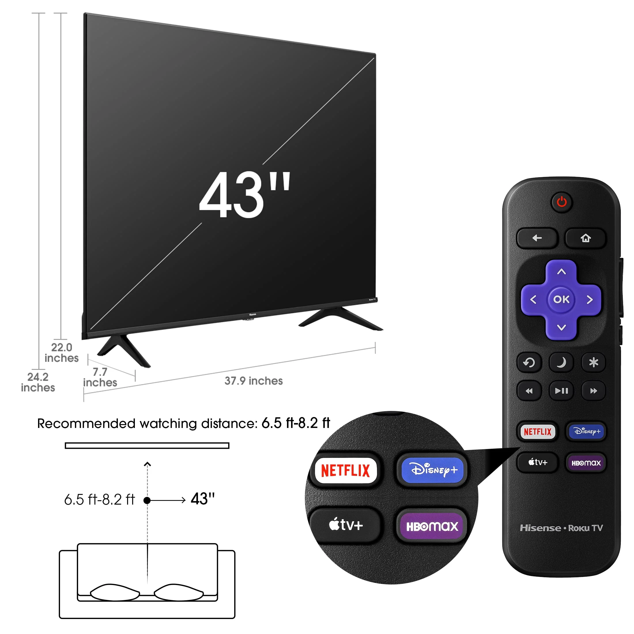 Hisense 43 Class 4K UHD LED LCD Smart Roku TV HDR R6 Series 43R6E3