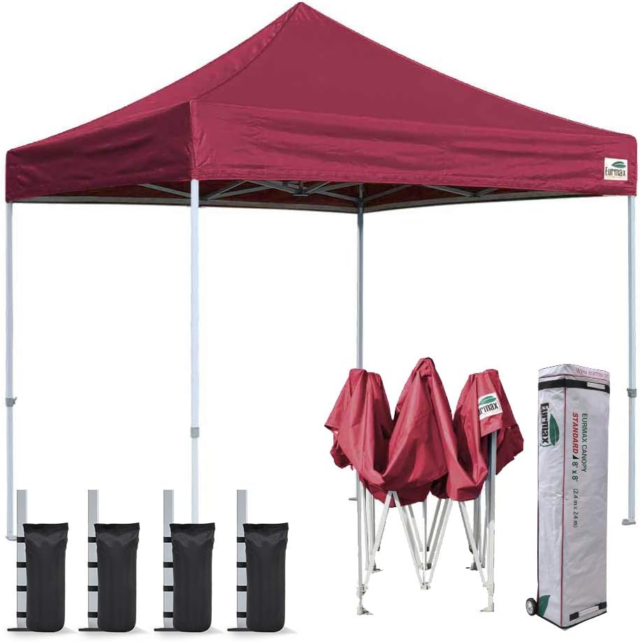 Eurmax USA 8'x12' Ez Pop Up Canopy Tent Commercial Instant Canopies with Heavy Duty Roller Bag,Bonus 4 Sand Weights Bags (Red)