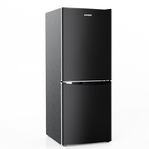BANGSON Small Refrigerator with Freezer, 4.0 Cu.Ft, Small Fridge with Freezer, 5 Settings Temperature Adjustable, 2 Doors, Refrigerator for Apartment Bedroom Dorm and Office, Silver