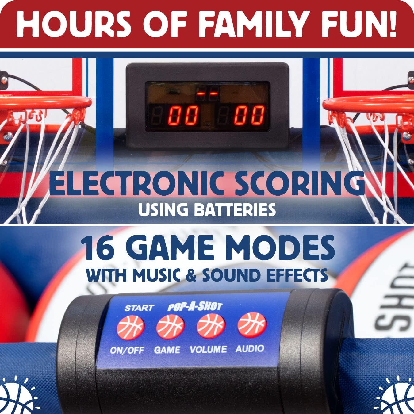 Pop-A-Shot Official Indoor/Outdoor Dual Shot Basketball Arcade Game - Weather Resistant - 16 Different Games - 6 Audio Options - Near 100% Scoring Accuracy - Large LED Scoreboard