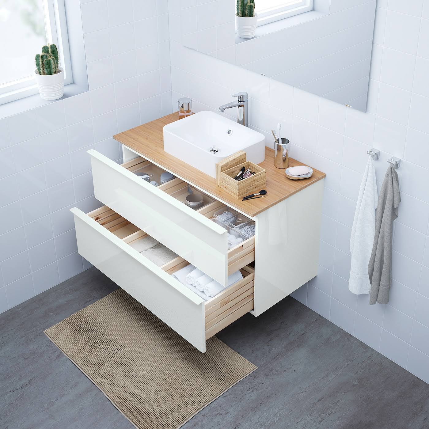 IKEA - GODMORGON Sink Cabinet with 2 Drawers, High Gloss White, 39 3/8x18 1/2x22 7/8 80344094