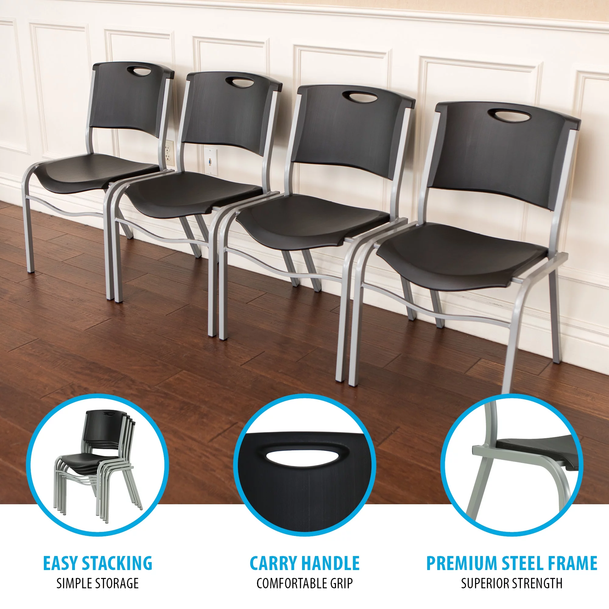Lifetime Plastic Stacking Chair (4 Pack), Black