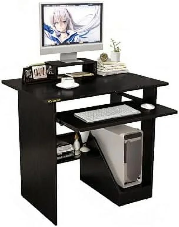 Small Computer Desk for  Office - Compact Desktop PC and Laptop Study Gaming Table with  Drawer  Shelves  and Keyboard Tray - Ideal for Small Spaces  Students