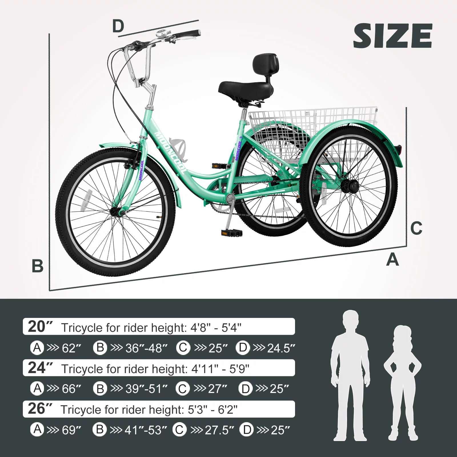 LILYPELLE 24 Adult Tricycle 7 Speed, Three Wheel Bikes for Adults 400lbs,Low-Step Through Trike Cruiser for Exercise Shopping Outdoor Activities,Cyan