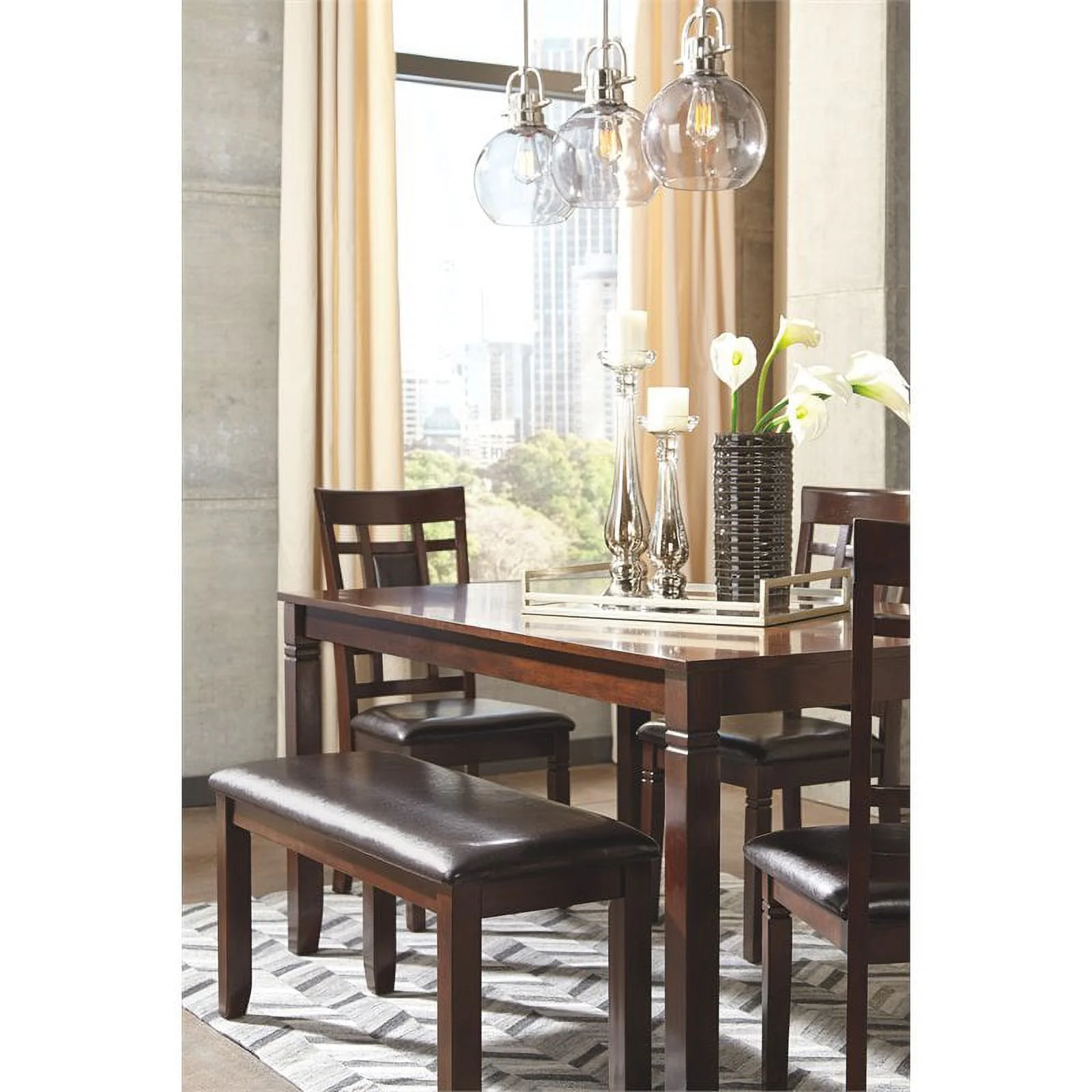 Ashley Furniture Bennox 6-Piece Engineered Wood Dining Set in Brown