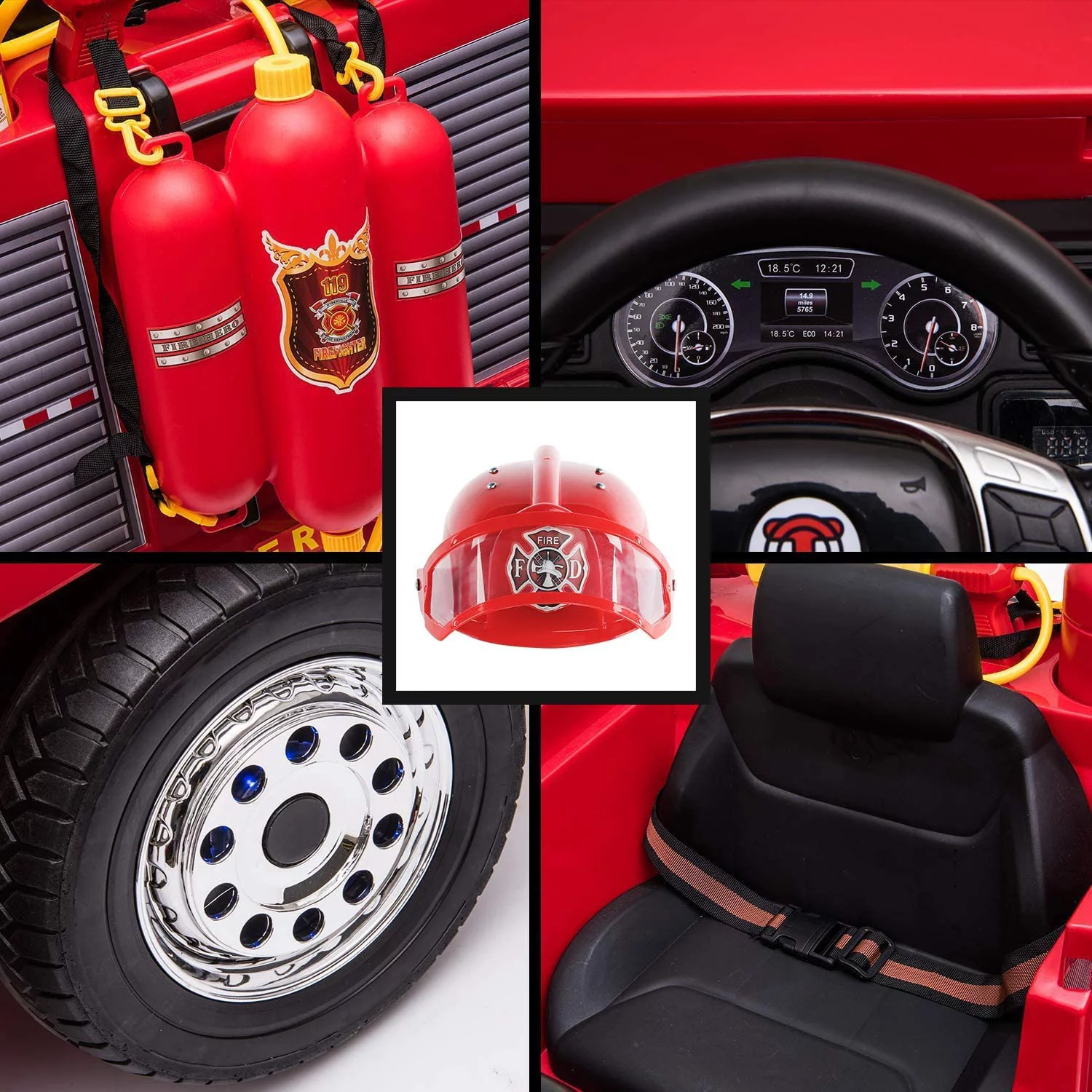 LAZY BUDDY Kids 12V Ride On Fire Truck Battery Powered Ride-Ons Toy Car with Remote Control, Siren for Boys Girls 3-6 Years