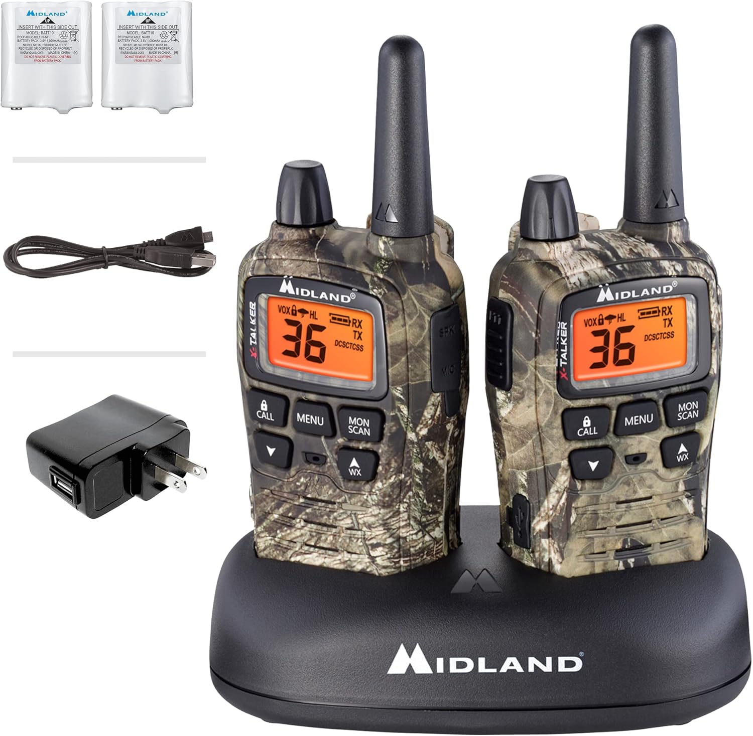 Midland - X-TALKER T77VP5, 36 Channel FRS Two-Way Radio - Up to 38 Mile Range Walkie Talkie, 121 Privacy Codes, and NOAA Weather Scan + Alert (Includes a Carrying Case and Headsets) (Black/Silver) Pack of 2