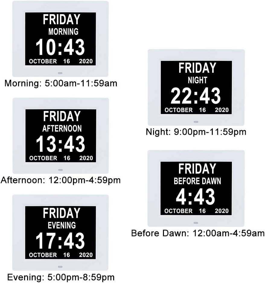 Digital Calendar Day Clock 8 Alarm Auto-Dimming Extra Large Display Day Date Time Clock for Seniors Elderly Dementia Vision Impaired Memory Loss