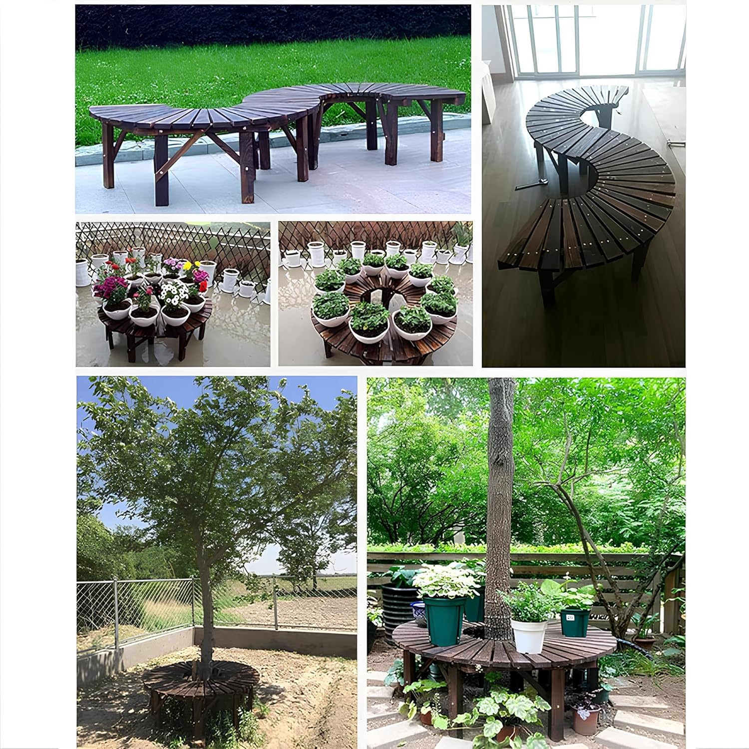 Tree Bench Wrap Around Tree Bench - Wooden Outdoor Curved Bench Semicircular Curved Garden Bench for Park Yard Patio Deck Lawn, Bearing Capacity MAX 550Lbs