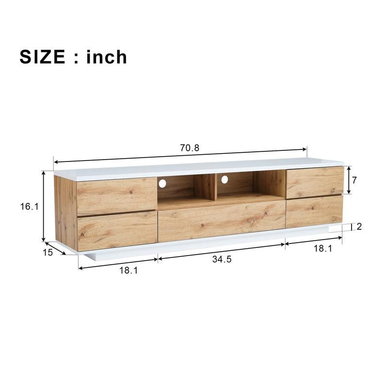 TV Stand up to 80", TV Stands for Living Room Entertainment Center with 8 Cabinet and Door Rebound Device, Modern TV Stand with Storage in MDF, TV Console Table Media Cabinet for Bedroom, Natural