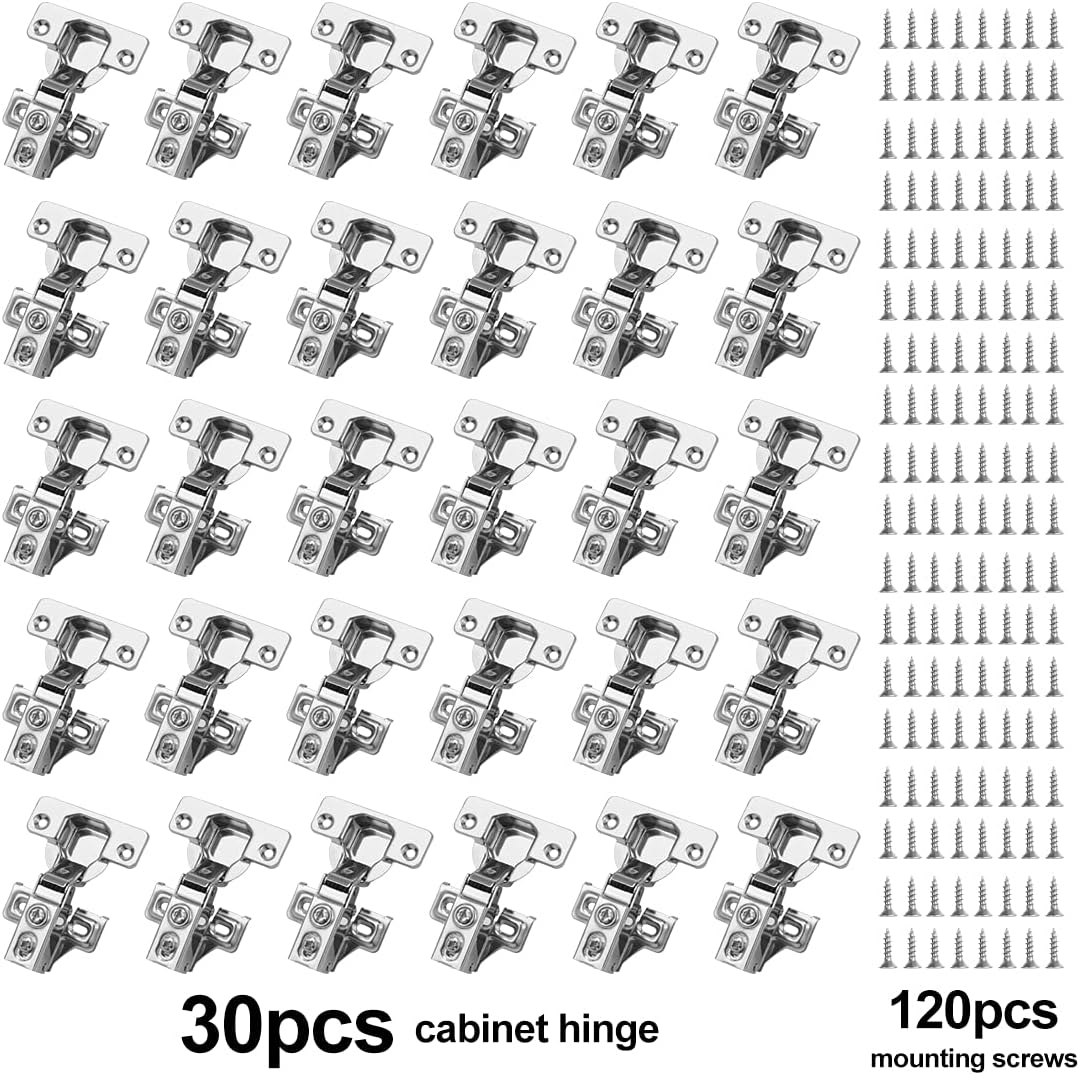 Gezhesiwei 30Pack Soft Close Hinges Full Overlay Cabinet Door Hinges for Face Frame Style Cabinet,110 Degree Kitchen Steel Hinges with Screws