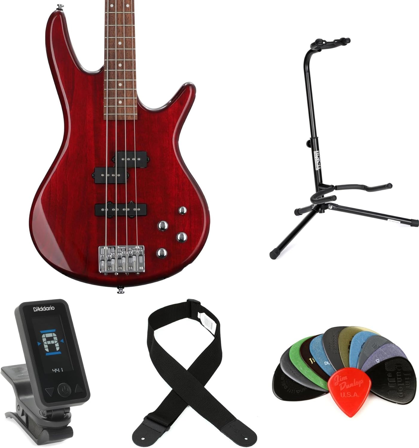 Ibanez Gio GSR200TR Bass Guitar Essentials Bundle - Transparent Red