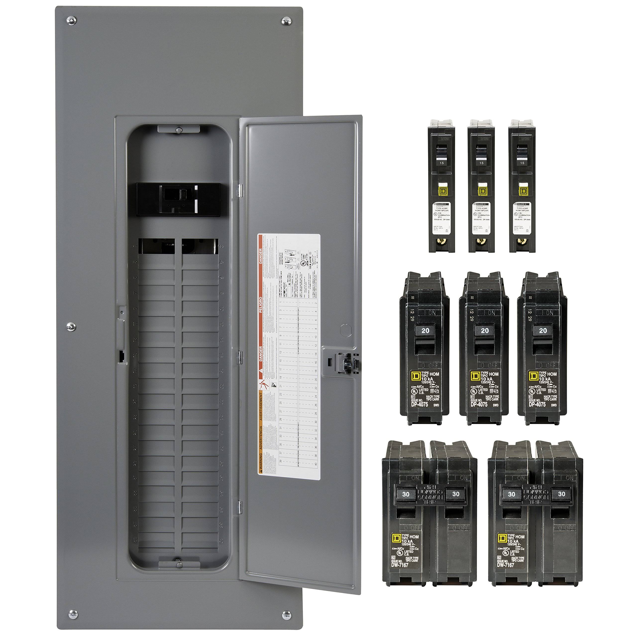 Square D by Schneider Electric HOM4080M200PCAFVP Homeline 200 Amp 40-Space 80-Circuit Indoor Main Breaker Load Center with Cover