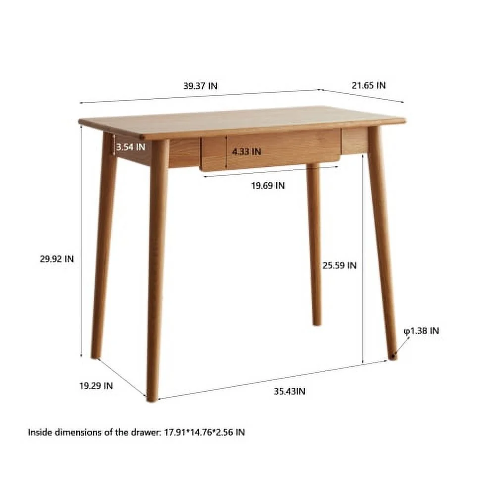 Computer Desk Study Desk Oak Natural Wood Pc Desk Work Desk Dressing Table Slim Solid Wood
