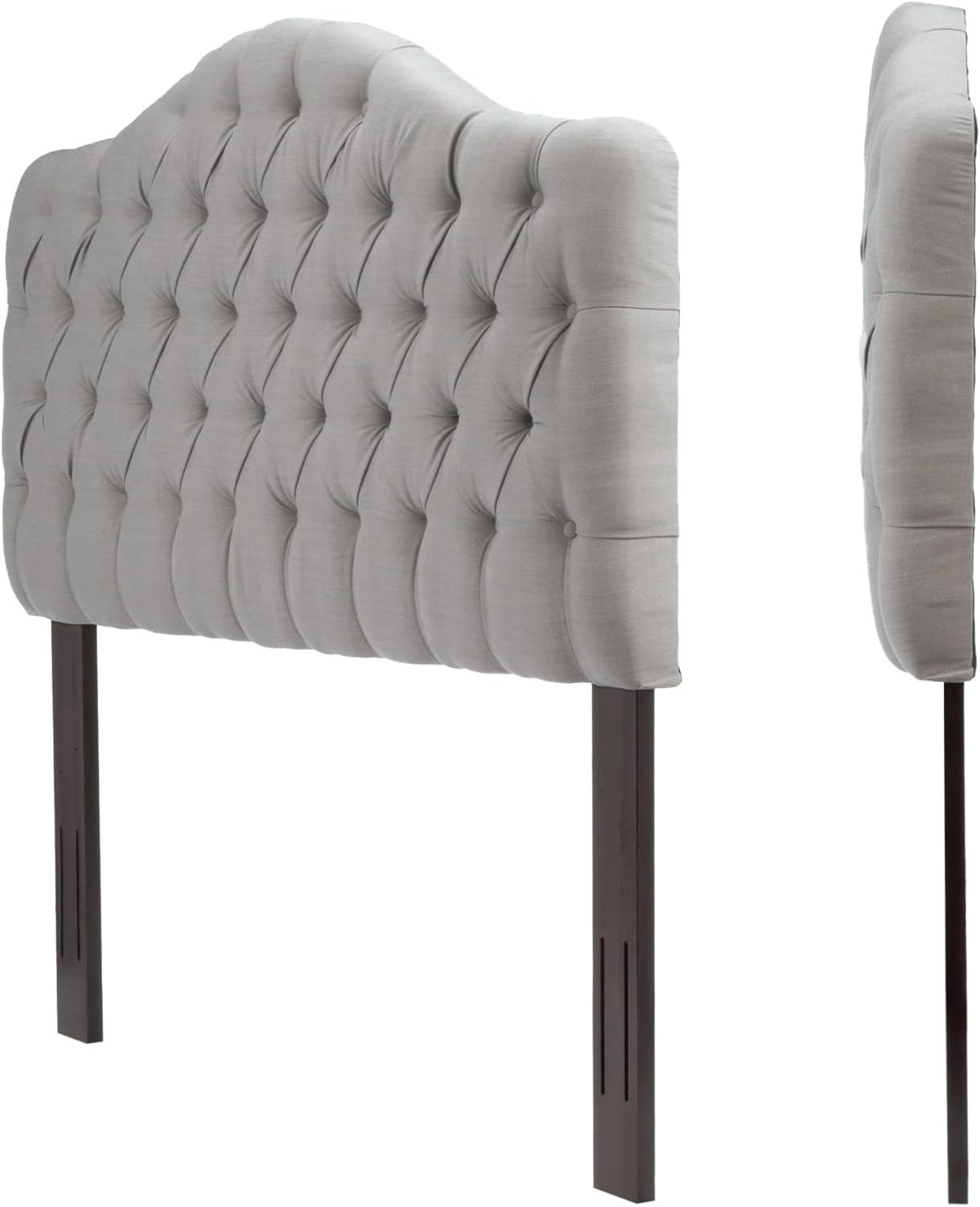 Martinique Upholstered Adjustable Headboard Panel with Solid Wood Frame and Button-Tufted Design - Putty Finish - Twin