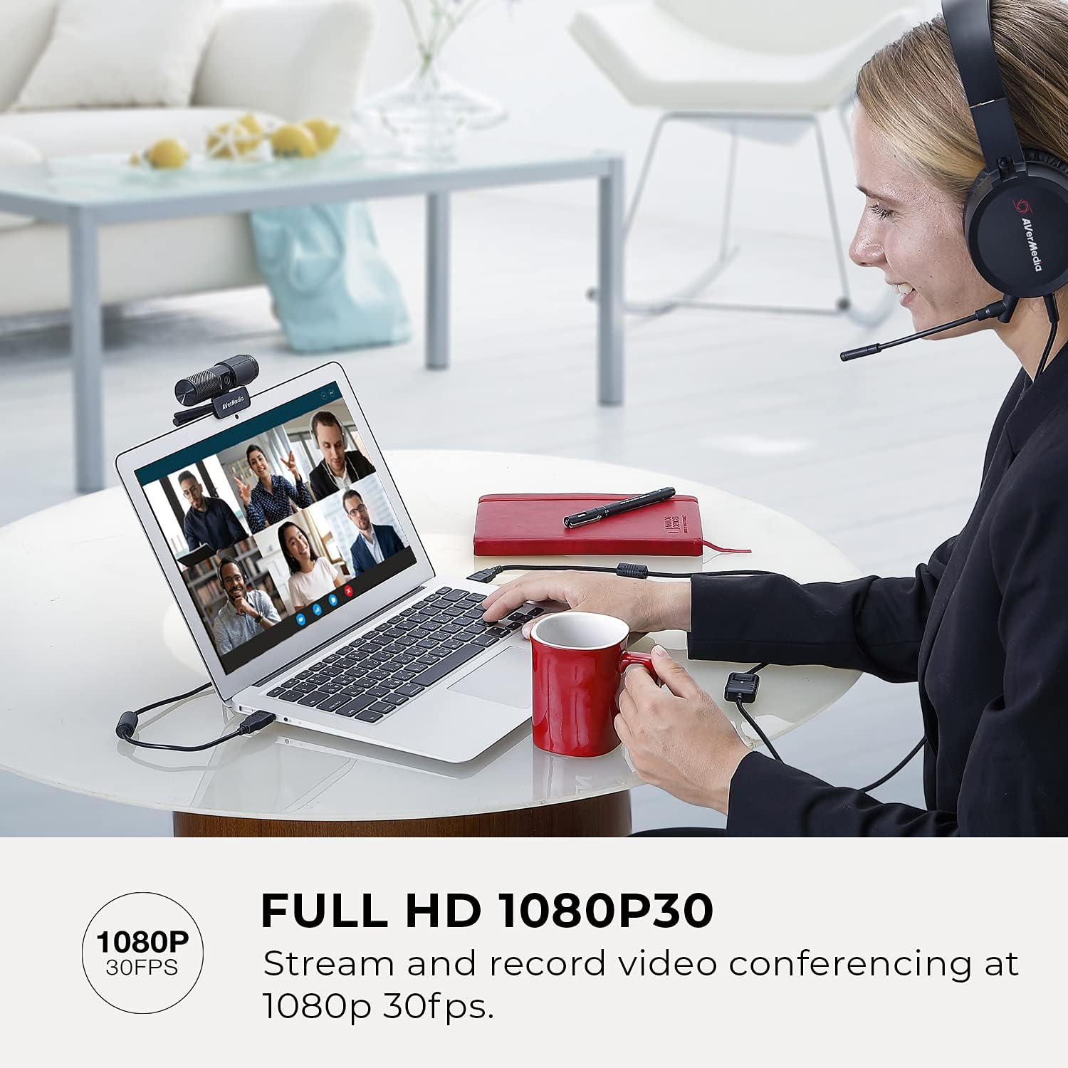 AVerMedia Live Streamer CAM 313: Full HD 1080P Streaming Webcam, Privacy Shutter, Dual Microphone, 360 Degree Swivel Design, Exclusive AI Facial Tracking Stickers. (PW313)