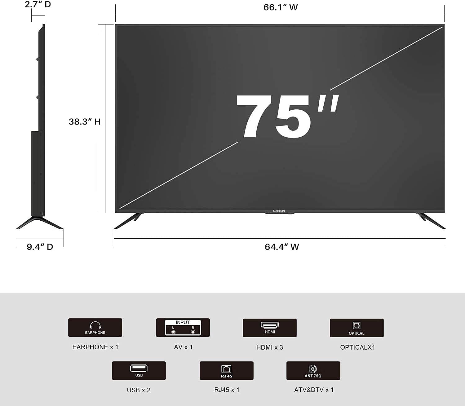 Caixun EC50S1A, 50 inch 4K UHD HDR Smart Android TV with Google Assistant (Voice Control), Screen Share, HDMI, USB, Wi-Fi, Bluetooth(2021 Model)