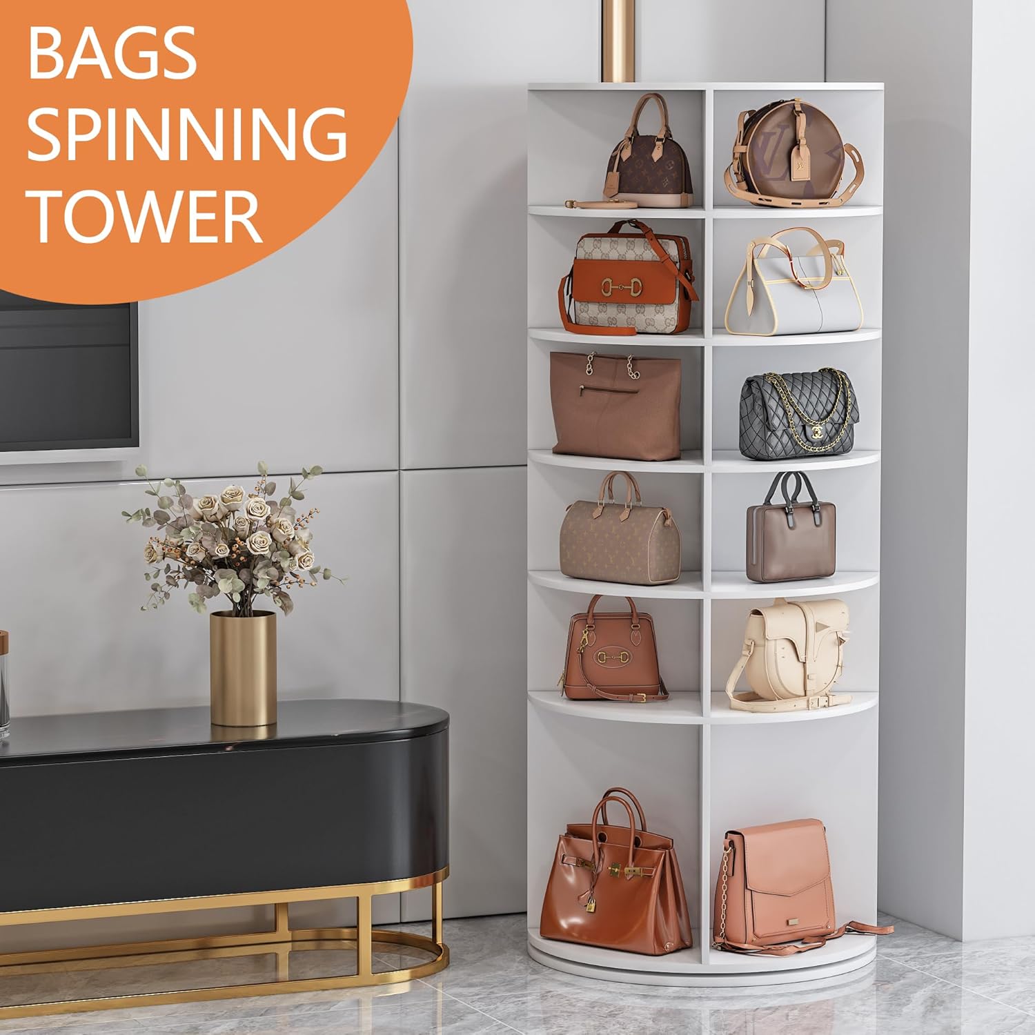 Rotating Shoe Rack Tower,6 Tier Spinning Revolving 360 Shoe Rack Display Storage Round Carousel for Vertical Handbag Rotate Shoes Corner Closet Organization Arrangement