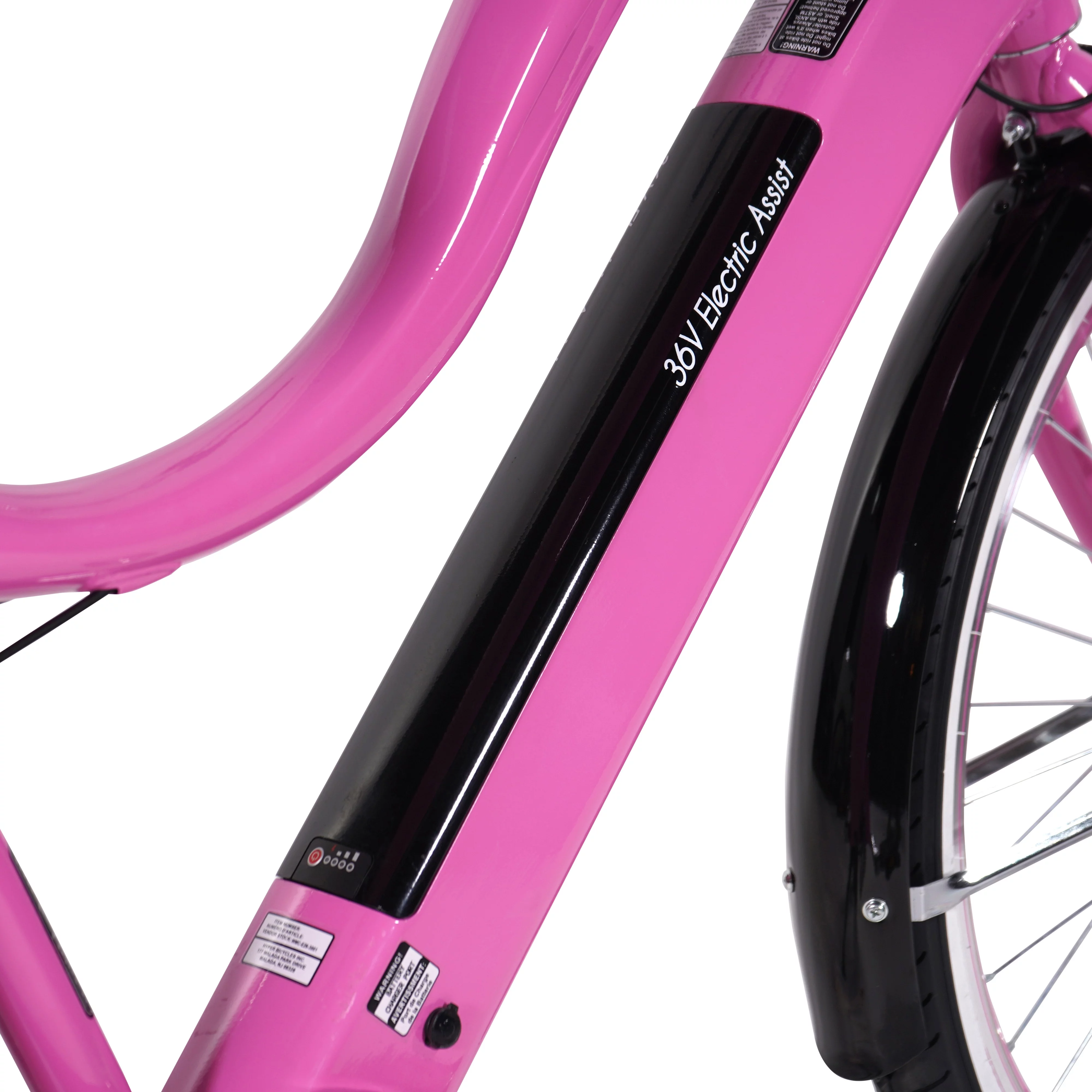 Hyper Bicycles Barbie 26" Ladies 36V Electric Cruiser E-Bike with Pedal-Assist, for adults, 250W Motor, Pink
