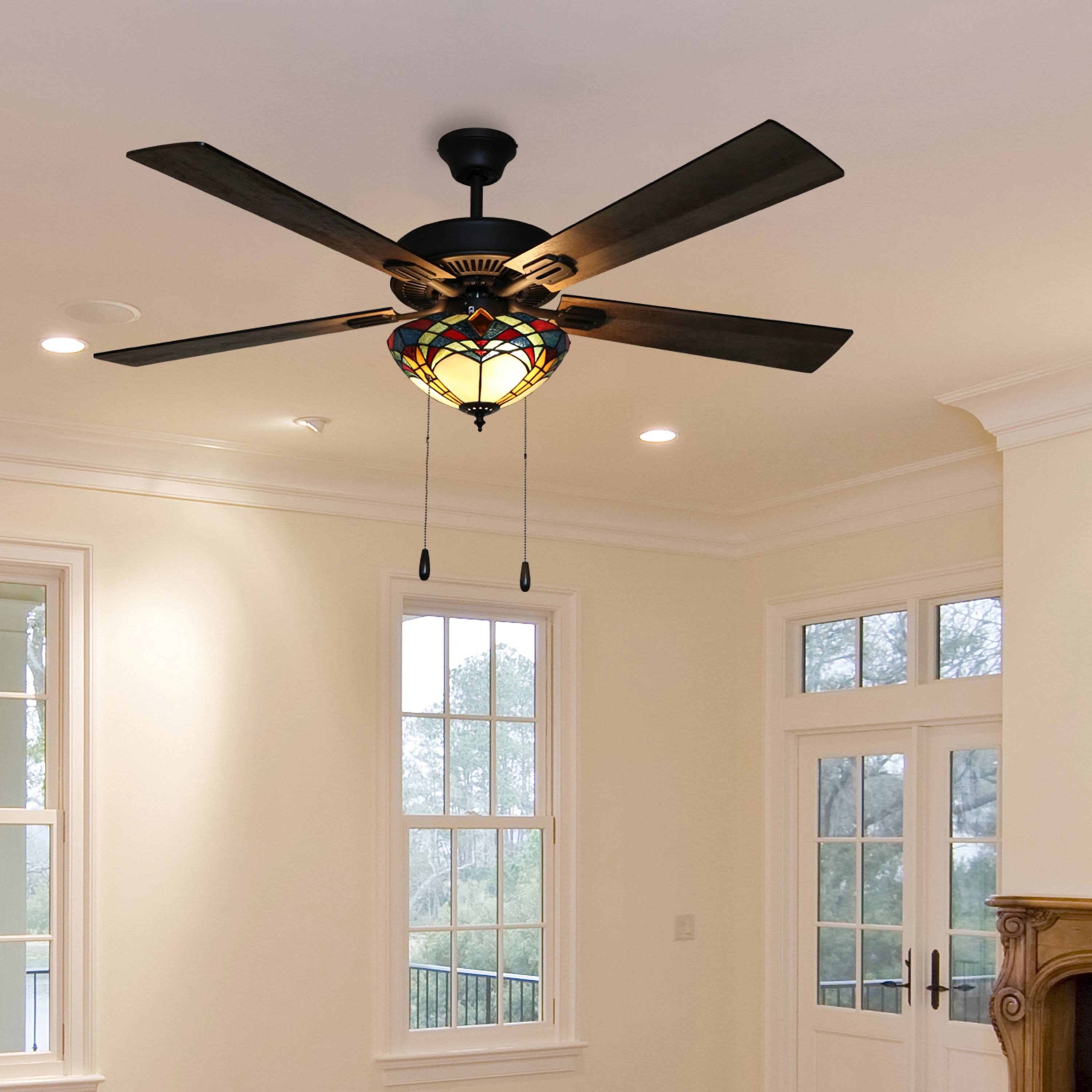 Copper Grove Thionville 5-Blade Bronze and Stained Glass Ceiling Fan - 52x22L x 52x22W x 20x22H 27316973