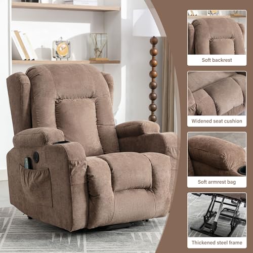 Power Lift Recliner Chair with Heat & Massage for Seniors - Electric Motor, USB Port, Side Pockets, and Adjustable Recline,Blue