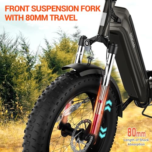 SISIGAD Folding Electric Bike,Ebike,20"x 4" Fat Tire Ebike,750w Motor Peak 1500w,48V 15Ah Removable Battery,40Miles Range 28Mph,7-Speed Gear,City Ebike for Men Women
