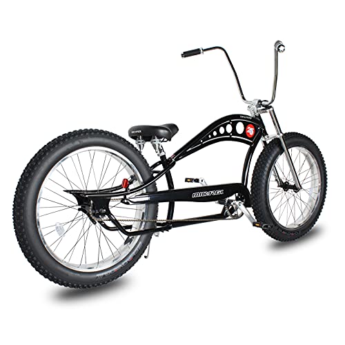 MICARGI 26 Vancouver Complete Cruiser Bikes Stretch Steel Frame Single-Speed & 7-Speed High Rise Handlebars & Low Handlebars Fat Tires Adult Beach Cruiser Chopper Bike Multiple Color