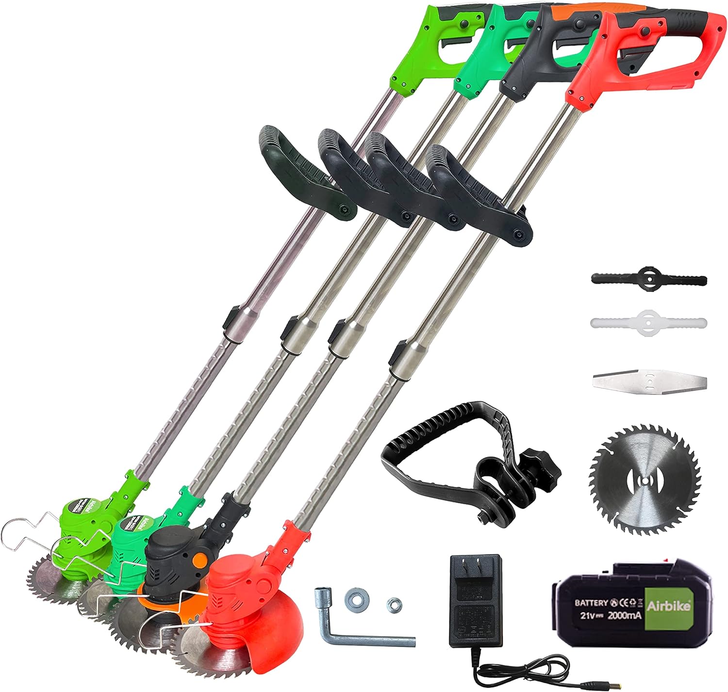 Airbike Brush Cutter Weed Wacker Weed Eater Edger Lawn Tool, Powerful, Lightweight, for Lawn, Yard, Garden, Shrub Trimming and Pruning (Green Tool w/ 2 Batteries)