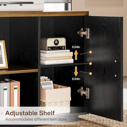 Tribesigns 85.8-Inch L-Shaped Executive Desk with File Drawers, Door Cabinet & Shelves, Extra Large Commercial Office Desk, Modern Professional Office Table, White & Brown Business Furniture