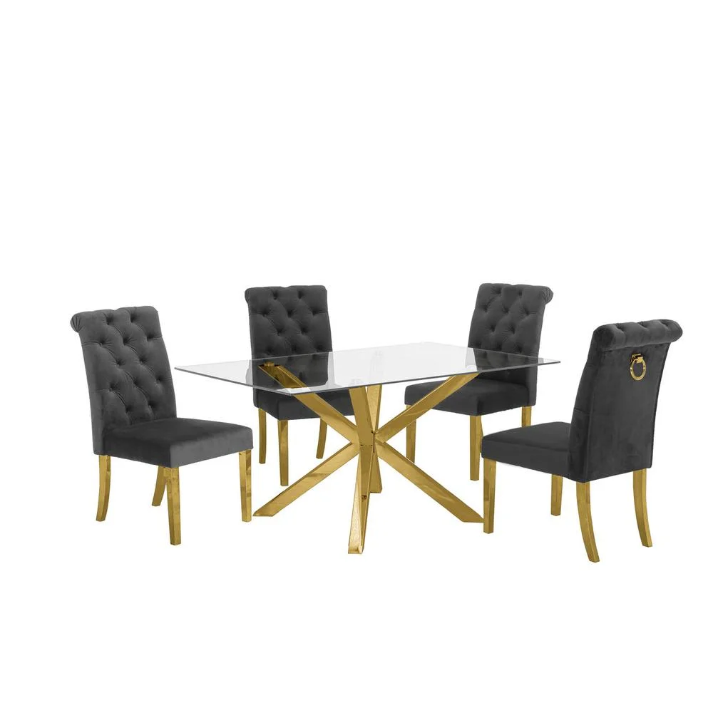 Contemporary 5pc Dining Set, Glass Dining Table