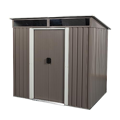 6FT x 5FT Storage Shed with Lockable Door, Outdoor Storage Shed with Transparent Board, Metal Garden Shed Kit with Waterproof Roof and Sturdy Base Plate, Suitable for Backyard, Patio, Gray
