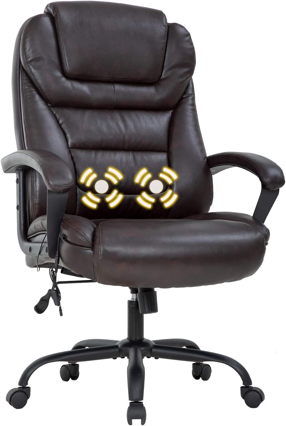 Big and Tall Office Chair 500lbs Ergonomic XL Computer Chair Heavy Duty Office Chairs with Lumbar Support Wheels for Heavy People Leather Desk Chairs Brown