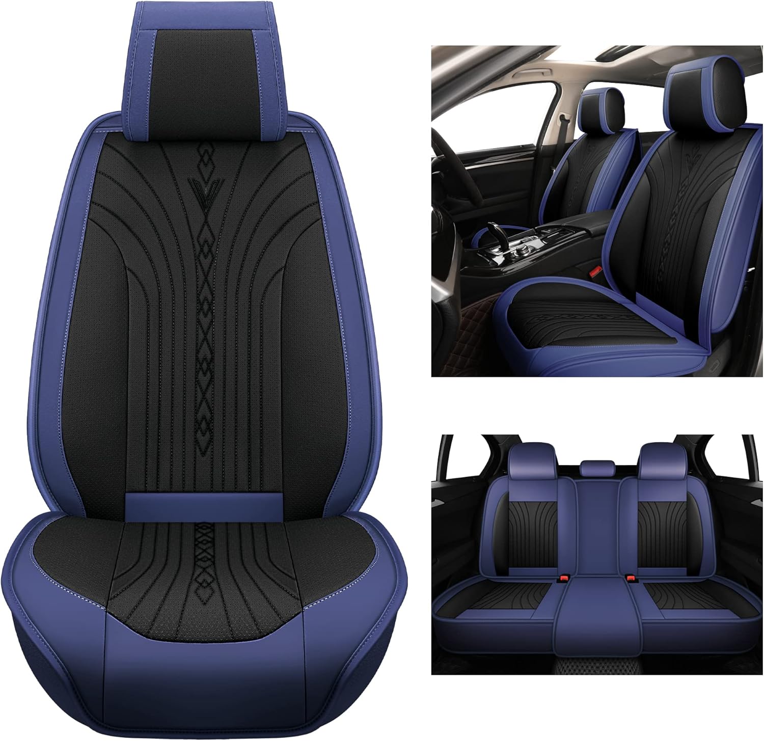 YUHCS Leather Car Seat Covers, 2 PCS Front Seat Covers, Breathable Automotive Seat Covers for Cars SUV Pickup Truck, Universal Waterproof Car Seat Cover Vehicle Cushion Cover, Black