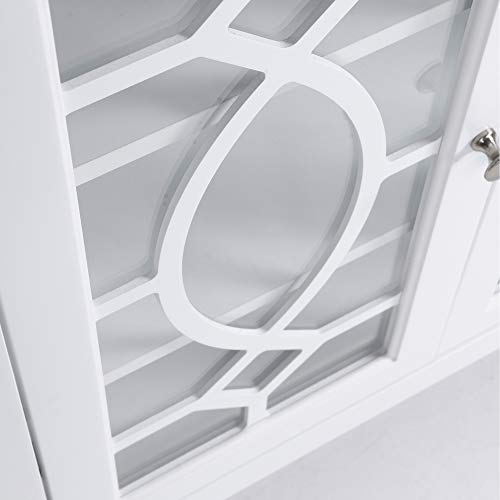 HOMCOM Sideboard Buffet Cabinet, Kitchen Storage Cabinet, Glass Door Accent Cabinet with Adjustable Shelves, White