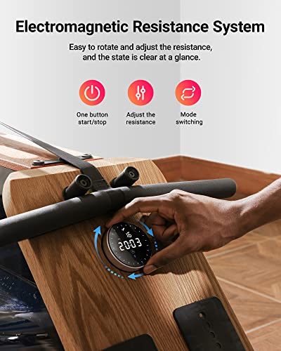 MERACH Foldable Wooden Rowing Machine, Water Electromagnetic Rower Machine for Home Use, Exclusive App Lifetime Membership, Patented Space Saver, MERACH Go Technology, 950