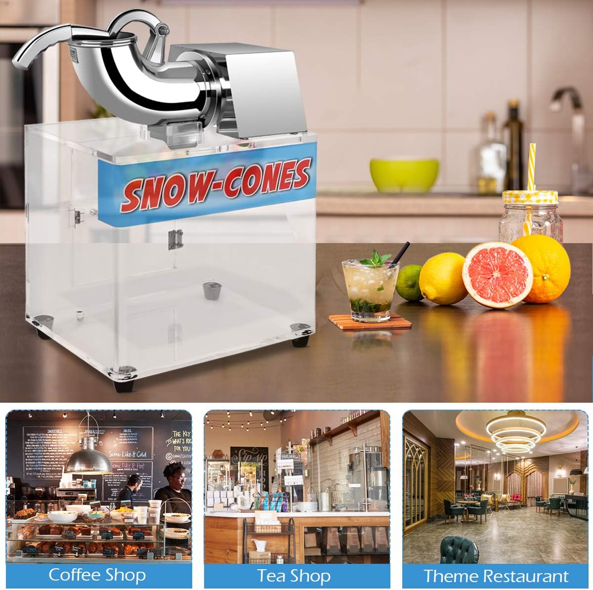 Costzon Commercial Snow Cone Machine, 440lbs/H Stainless Steel Ice Shaver with Dual Blades, 110V Electric Snow Cone Maker, Shaved Ice Machine with Safety On/Off Switch for Home, Party, Restaurant, Bar