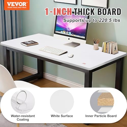 VEVOR Table Top 55" x 28" x 1", Universal Solid One-Piece Particle Board Desk Top for Sit and Stand, Height Adjustable Desk Frame, Rectangular Countertop for Home and Office, White