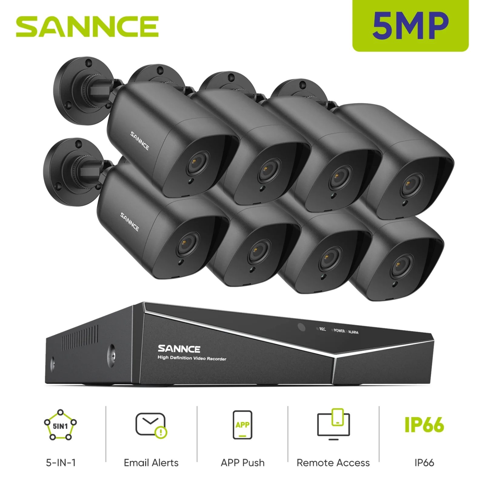 SANNCE 5MP 8Pcs Home Security Camera System, 8CH 5in1 Surveillance DVR and 8 x 5MP Weatherproof CCTV Dome IP Camera Outdoor Indoor with Infrared Superior Night Vision, Motion Alerts, NO Hard Drive - Curated Treasures Market