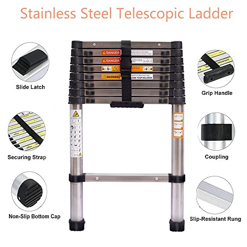 Telescoping Ladder 20FT Compact Extension Ladder with 2 Detachable Roof Hooks Aluminum Lightweight Collapsible Ladder for Home, RV, 330lbs Max Capacity
