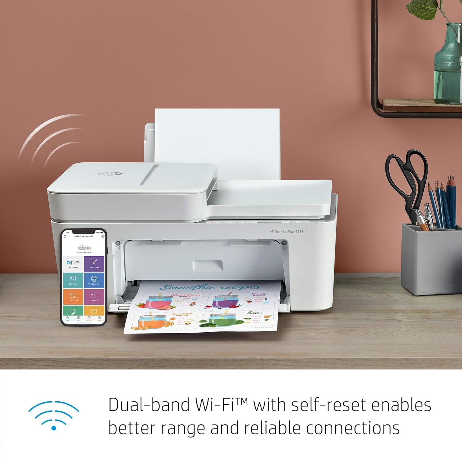 (Renewed) HP DeskJet Plus 4155 Wireless All-in-One Printer | Mobile Print, Scan & Copy | HP Instant Ink Ready | Auto Document Feeder (3XV13A) Pack of 2