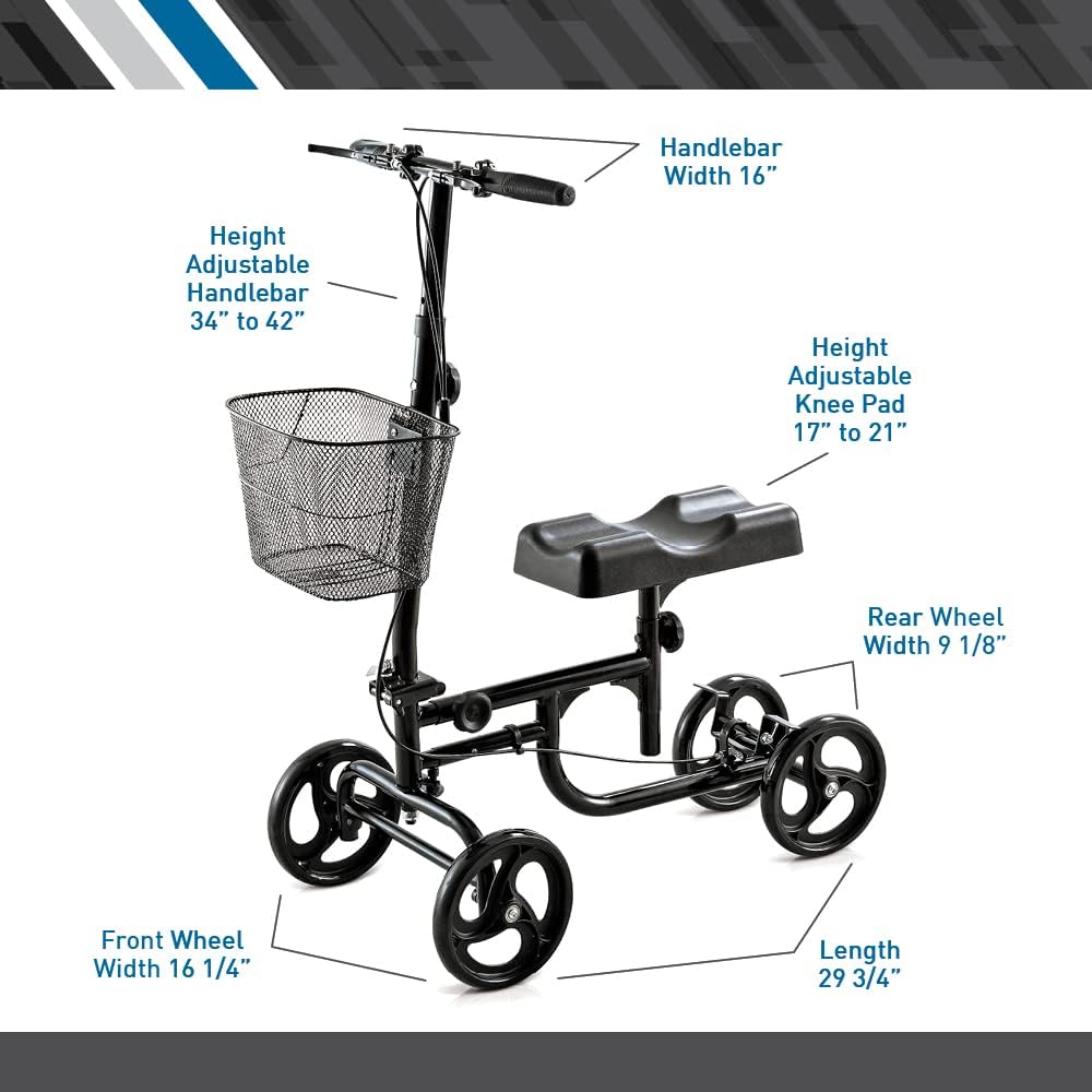 BodyMed Knee Walker – Injured Ankle & Foot Recovery Scooter – Lightweight Foldable Knee Walker for Adults – Wheeled Mobility Caddy for Orthopedic Injuries