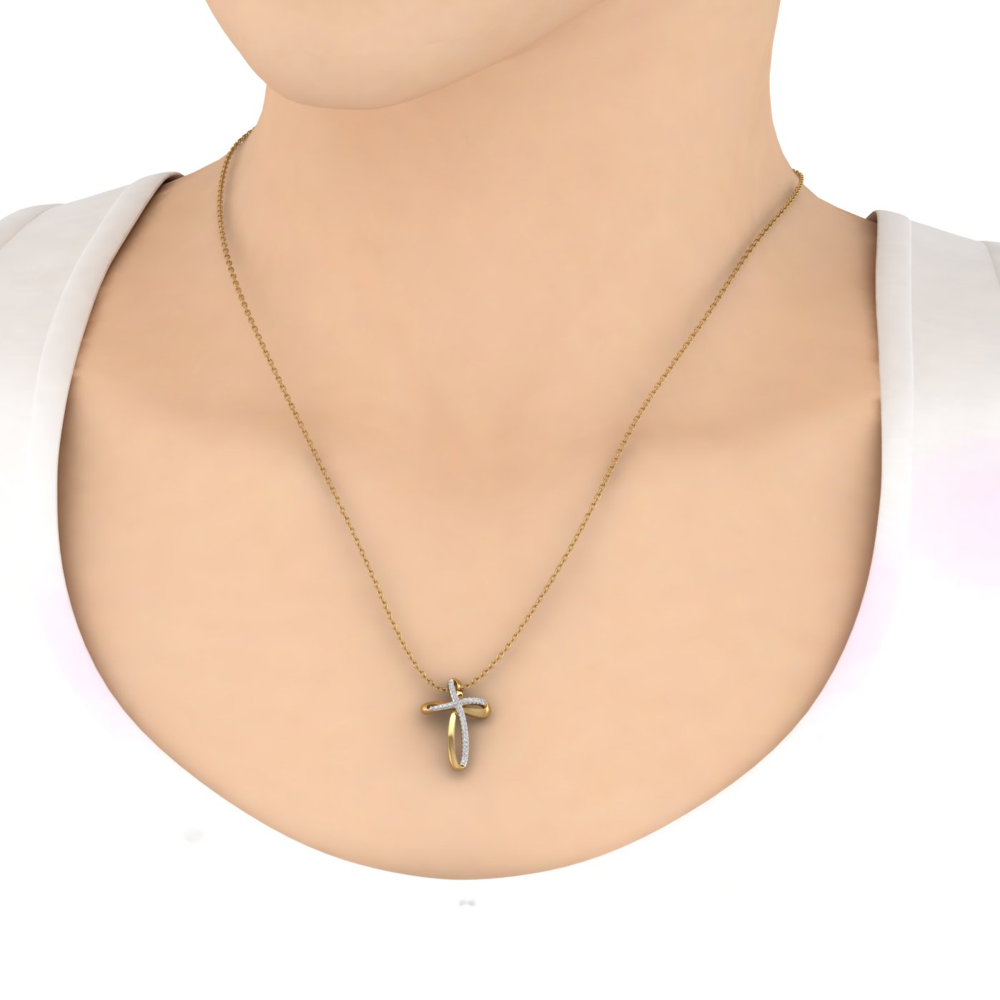 18K Yellow Gold over Sterling Silver Womens Round Diamond Cross Pendant Necklace (0.15 Carat) (I1-I2 Clarity)