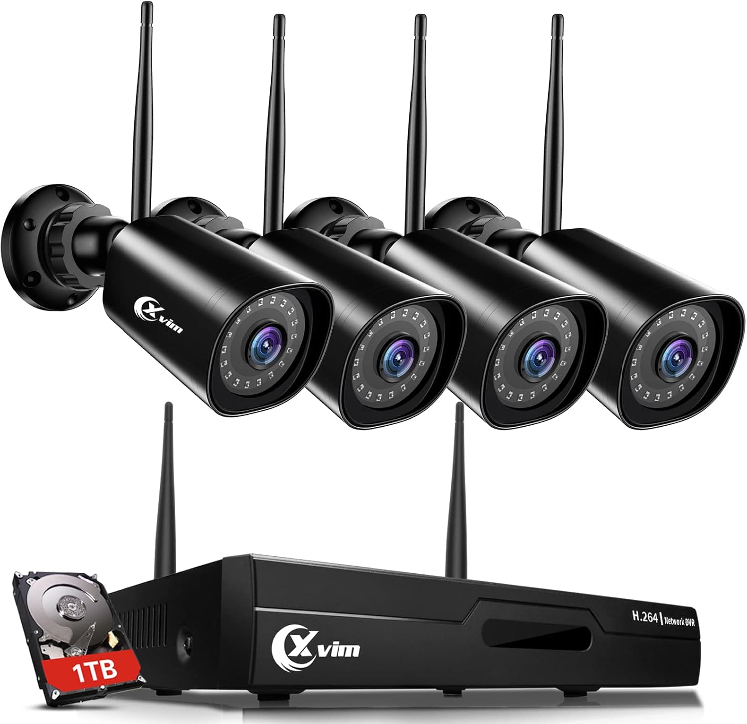 XVIM 3MP 4PCS Wireless Security Camera System, 8-Channel NVR System with 1TB HDD and One-Way Audio, Indoor Outdoor Wireless Camera, Night Vision Waterproof Motion Detection Remote Access