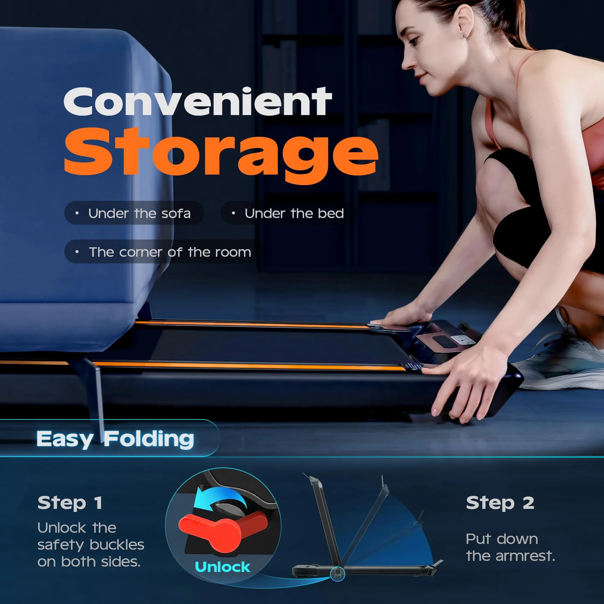 CoolHut Under Desk Treadmill, Walking Pad 3 in 1 Folding Treadmill, Walking Jogging Treadmills for Home Office, 2.5HP Low-Noise Treadmill LED Display and Speed Adjustment, Black