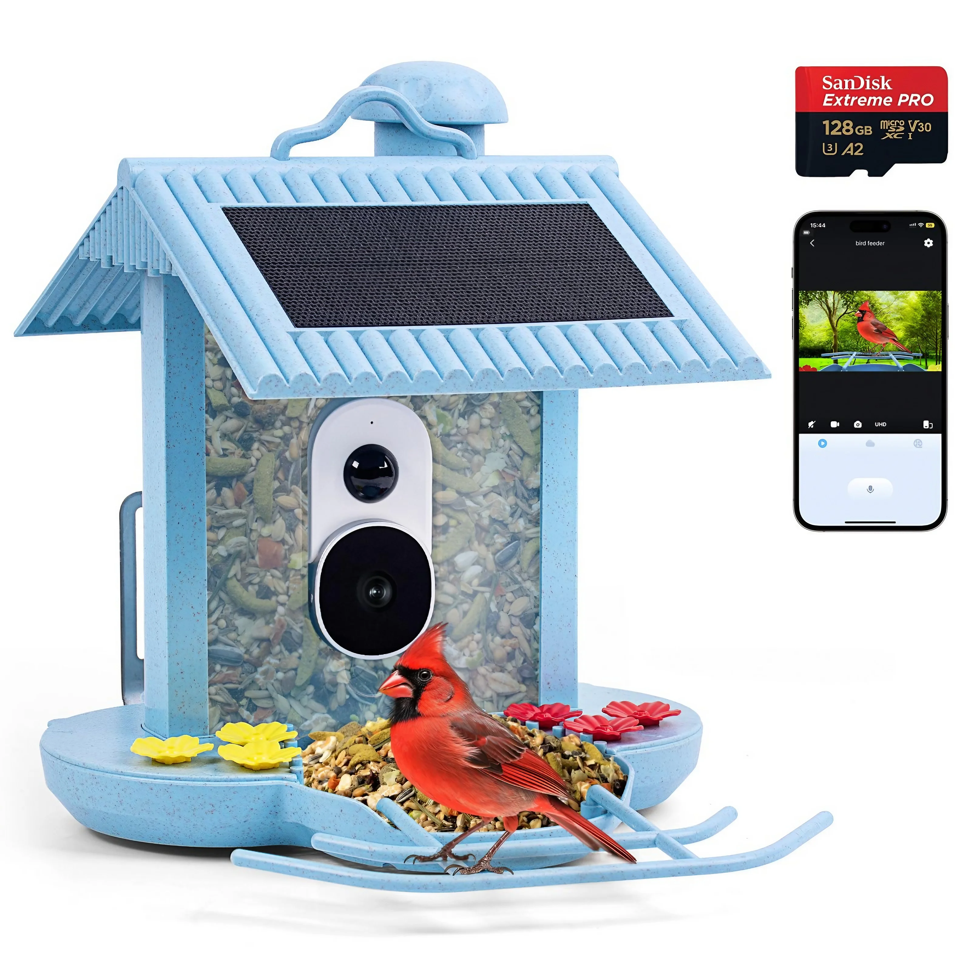 Smart Bird Feeder with Camera Solar, Hummingbird Feeder Water Feeding, AI Identify Bird Species with 128G TF Card, Ideal Bird Buddies Gift for Bird Lovers
