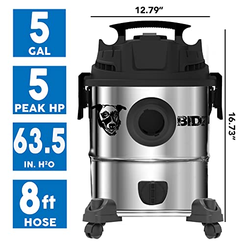 BIDZ Powerful HP Motor, Water Lift Suction Power, Heavy-Duty Stainless Steel Semi- Commercial Shop Vacuum System