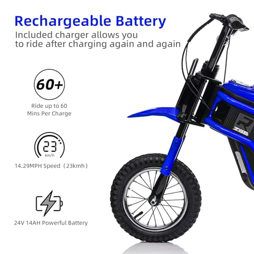 24V Kids Dirt Bike with 350W Motor, 14.29MPH Max Off-Road Bike, Kids Electric Motorcycle with Superior Suspension,12in EVA Inflatable Tires and MP3 Player for Kids 8-12 (Pink)