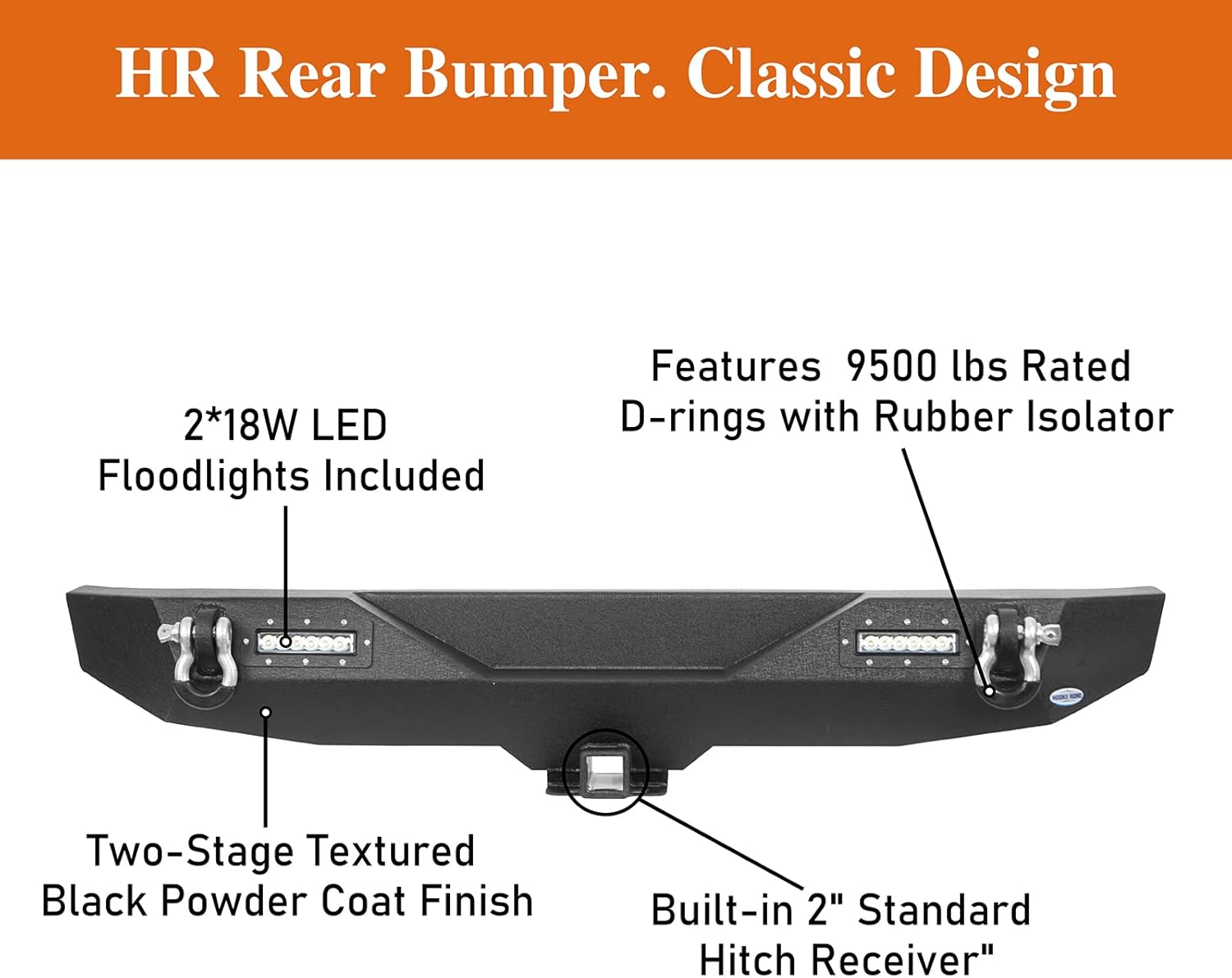 u-Box Wrangler JK Bumpers Combo - Different Trail Front & Rear Bumpers Kit w/ Winch Plate & Hitch Receiver & LED Lights for Jeep Wrangler JK 2007-2018